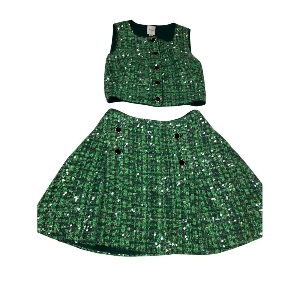Antropologie Green Sequin Tweed Two-Piece Set - Picture 2 of 12